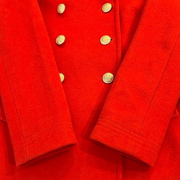 J Crew Wool Blend Double Breasted Pea Coat Red Gold Crested Buttons Size 00 XXS - Picture 4 of 12